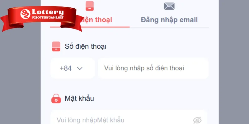 Các bước đăng nhập 92lottery cho newbie